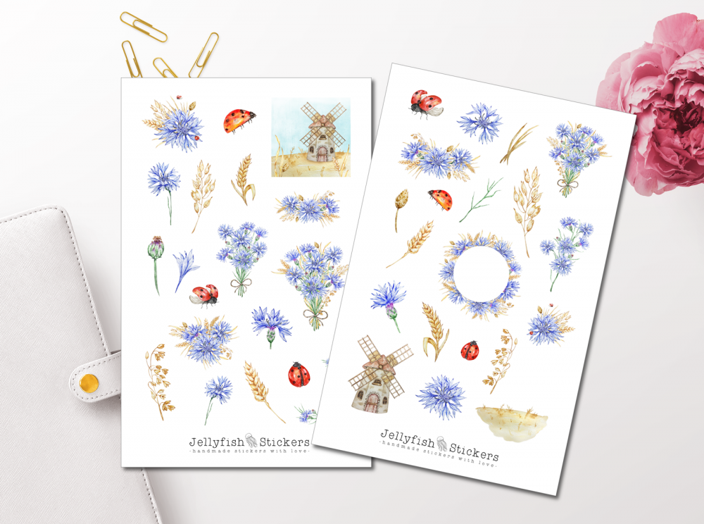 Weizen und Kornblumen Sticker Set